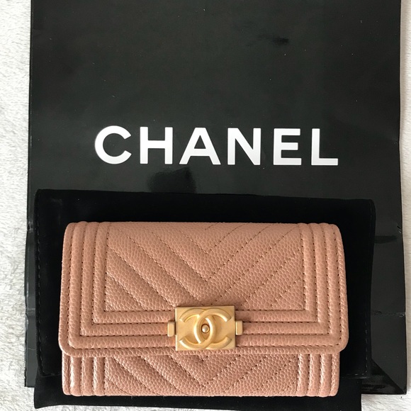 CHANEL Handbags - CHANEL Chevron Quilted Boy Card Holder Wallet